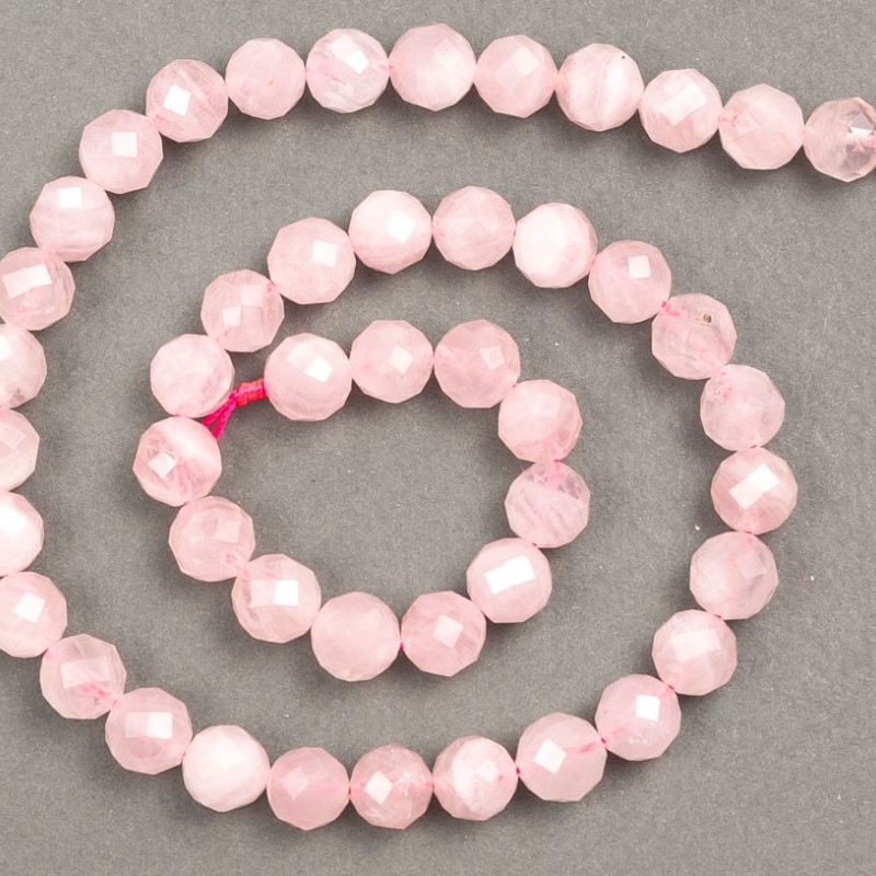 Natural Stone Beads Pink Quartz Faceted Round 8mm, Bead Strand 38 cm