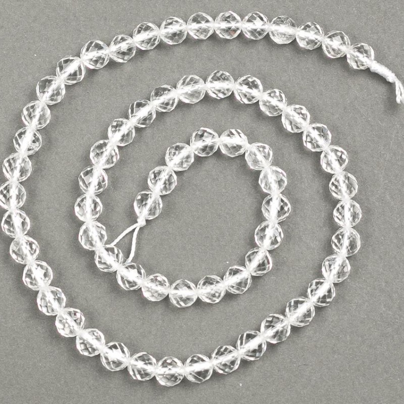 Natural Stone Beads Mountain Crystal faceted round beads, 6mm diameter, 38cm length +