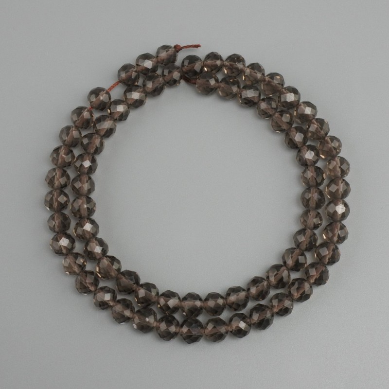 Natural stone beads Smoky Topaz faceted ball 6mm diameter, 39cm length +