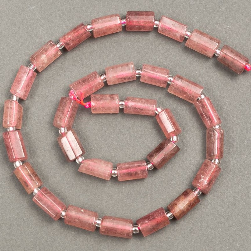 Strawberry Quartz Beads on a Thread, Cut 11x7mm, length 39cm ± with seed beads (3x2mm)