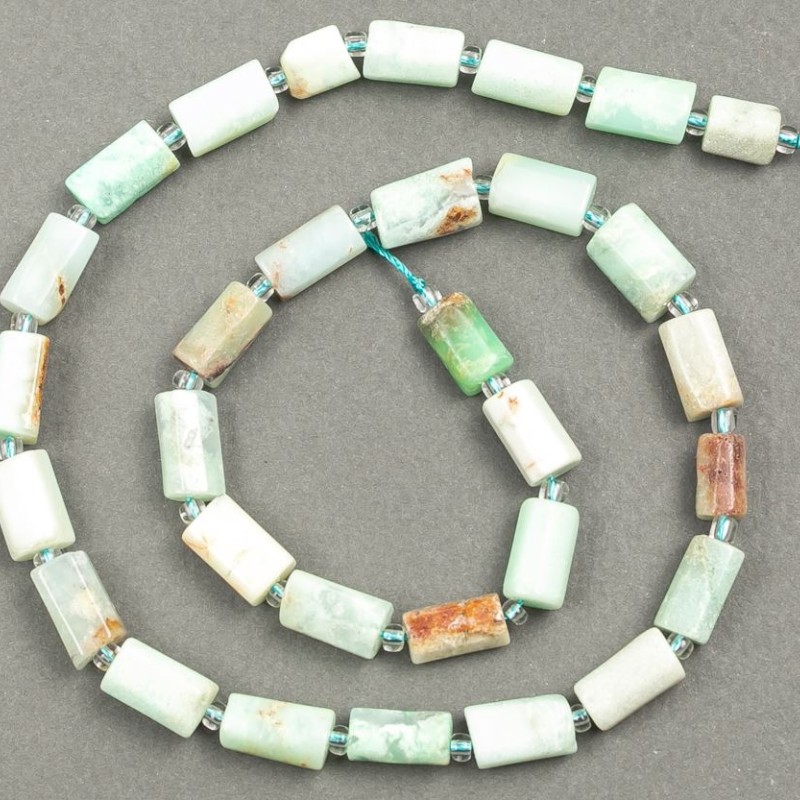 Amazonite Beads on Thread, natural stone, cut, 11–6 mm, length 39 cm ± with seed beads (3x2 mm)