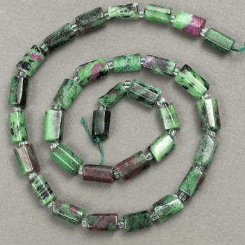 Zoisite Beads on Thread, Rough-cut, 11x7mm, 40cm approx. with Seed Beads 3x2mm