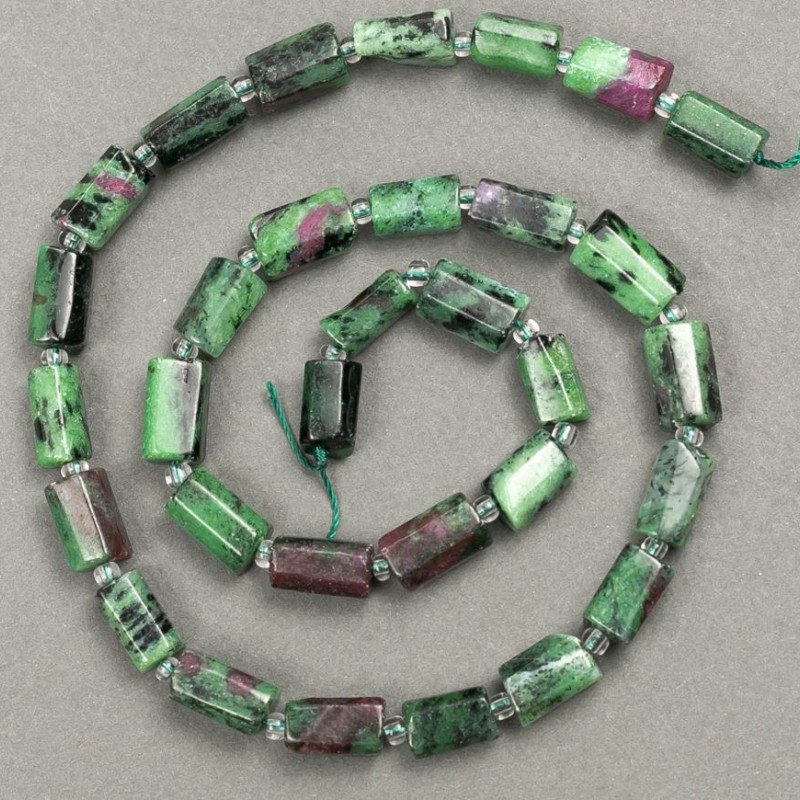 Zoisite Beads on Thread, Rough-cut, 11x7mm, 40cm approx. with Seed Beads 3x2mm