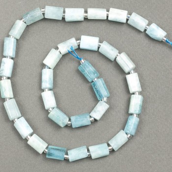 Aquamarine Beads on Thread Natural Stone Beads Cut 10×6mm, length 40cm± (with 3×2 seed beads)