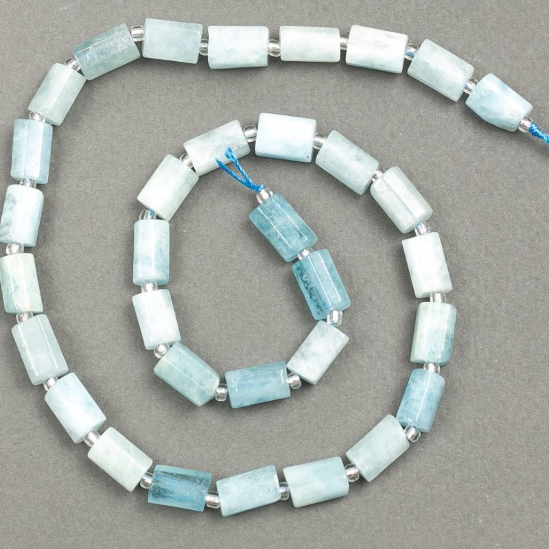 Aquamarine Beads on Thread Natural Stone Beads Cut 10×6mm, length 40cm± (with 3×2 seed beads)