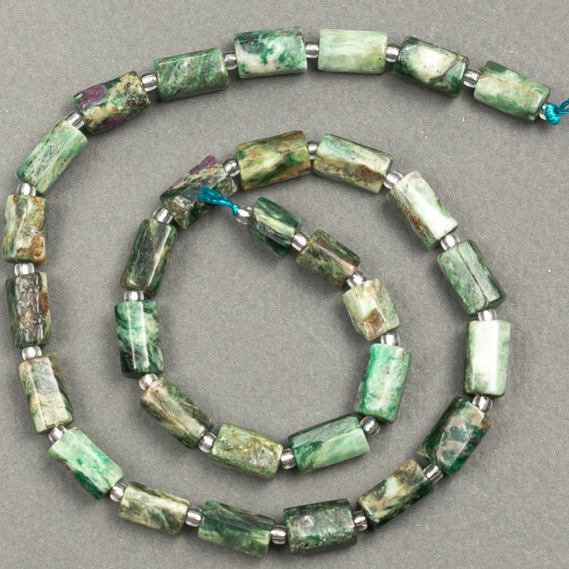 Seraphinite Beads on Thread Natural Stone Cut 11x7mm, Length 38cm± (with 3x2 seed beads)