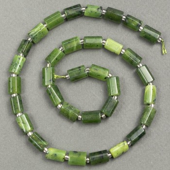 Beads on Thread Natural Jadeite Cabochon Cut 10×6-7mm, 40cm Length ± (with 3×2mm Bead)