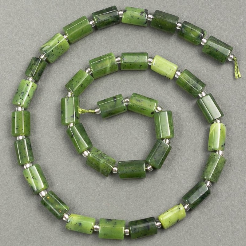 Beads on Thread Natural Jadeite Cabochon Cut 10×6-7mm, 40cm Length ± (with 3×2mm Bead)