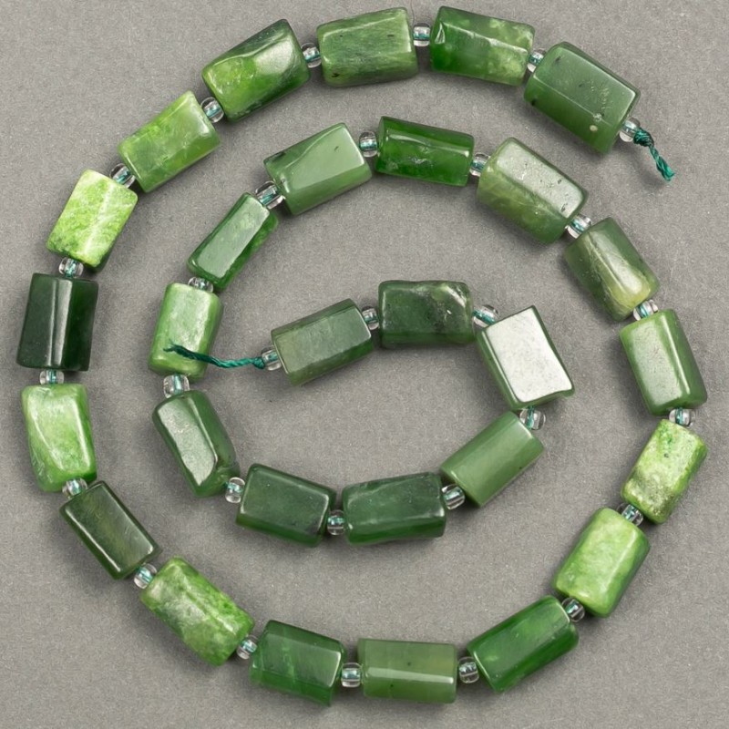 Jadeite Beads on Thread natural Jadeite faceted 12–10×7mm, length 40cm± (with seed beads 3×2)