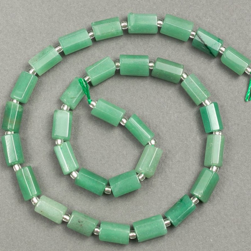 Nephrite Beads on Thread, Natural Stone, Faceted 11x7mm, 39cm± Length (with 3x2mm seed beads)