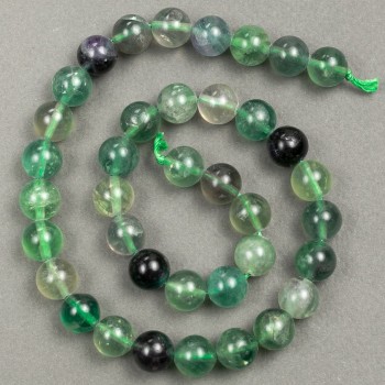 Fluorite beads on thread, 10mm diameter, 39cm length +