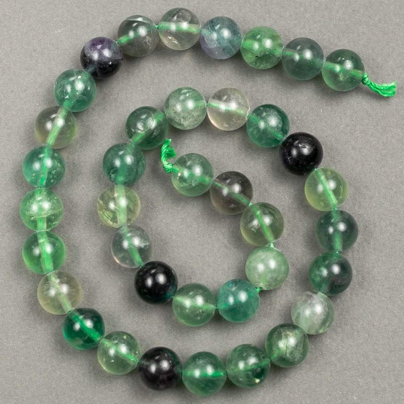 Fluorite beads on thread, 10mm diameter, 39cm length +