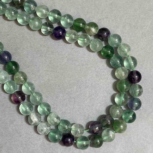 Natural Fluorite Beads on a Thread, 8mm Diameter, 39cm Length +