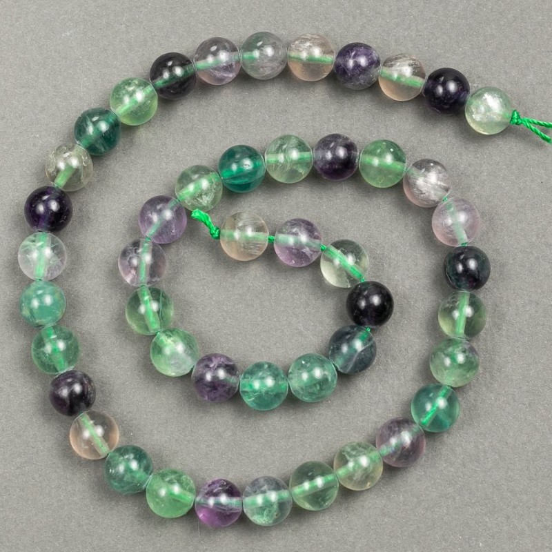 Natural Fluorite Beads on a Thread, 8mm Diameter, 39cm Length +