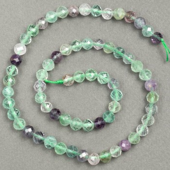 Fluorite Beads Faceted on Thread, 6mm Diameter, 39cm Length +