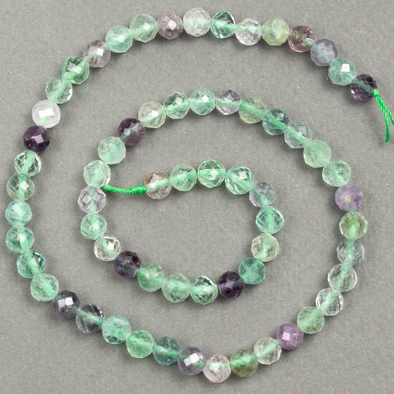 Fluorite Beads Faceted on Thread, 6mm Diameter, 39cm Length +