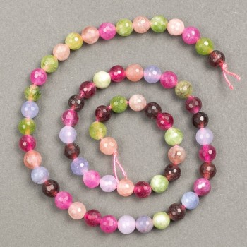 Natural Tourmaline Beads on Thread, Faceted 6.5mm, 39cm length (+)