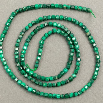 Natural Malachite Beads on a Thread Cubes, 2x2 mm, 40 cm length