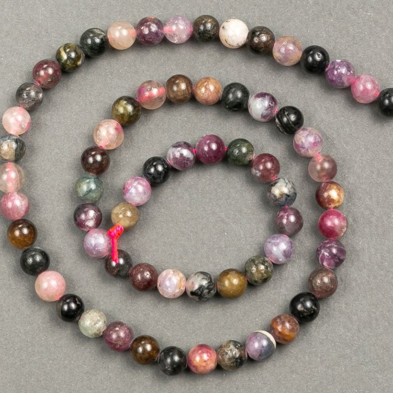 Natural Tourmaline Beads on a Thread, 6mm Diameter, 41cm Length +