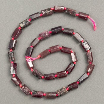 Garnet Beads, faceted natural stone on thread, 11x6mm, length 41cm +
