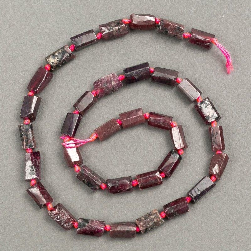 Garnet Beads, faceted natural stone on thread, 11x6mm, length 41cm +