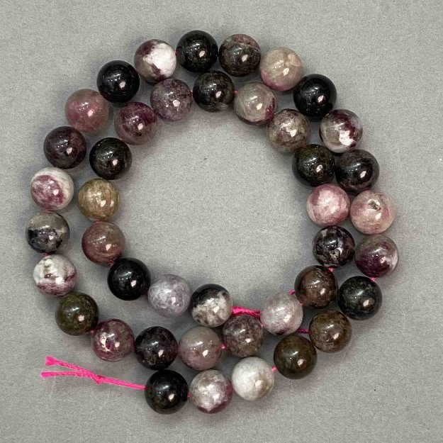 Natural Tourmaline Beads on a Thread, 10mm Diameter, 41cm Length +