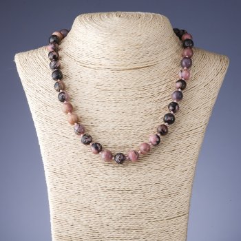 Rhodonite Stone Necklace, 10mm diameter, thread length 46-48cm