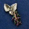 Brooch with Zoisite Natural Stone "Branch with Berries", metal in gold colour 60×35mm