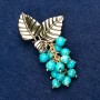 Brooch with Variscite Stone "Branch with Berries", gold-tone metal 60x35mm