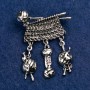 Brooch 'Knitting' light gray metal 46x38mm