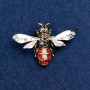 Brooch 'Bee' with red and black rhinestones, grey enamel, silver-coloured metal 42×32mm