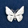 Brooch "Butterfly" with white rhinestones, white enamel and chalcedony, silver-coloured metal 38x31mm