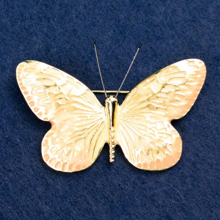 Brooch "Butterfly" peach enamel, gold-colour metal 55x39mm