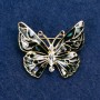 Brooch "Butterfly" with White Crystals, Dark Grey Enamel with Chalcedony, Gold-Coloured Metal 37x32mm