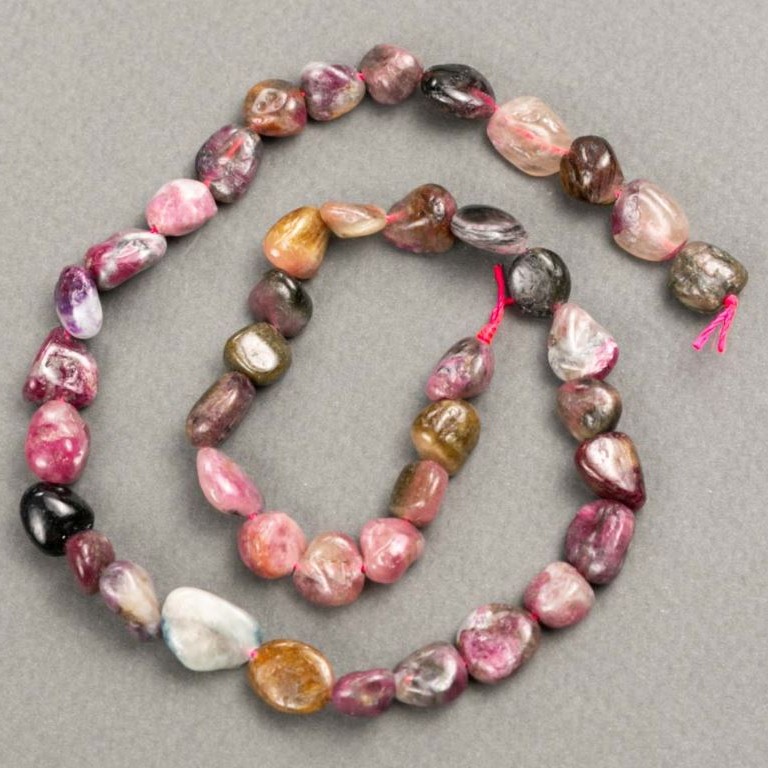 Tourmaline Beads on Thread - Faceted, diameter 8-10x7-13mm, thread length 39cm+