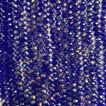 Beads Czech Crystal on thread, blue with petrol glow, faceted rondelle, 8×6 mm, length 40–42 cm
