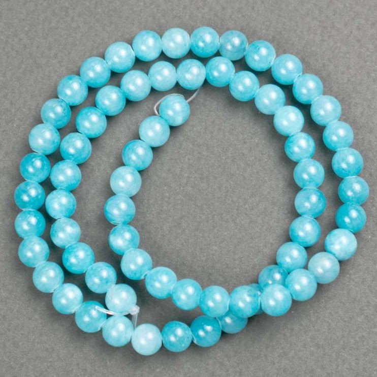 Aquamarine Beads on Thread, Round Acrylic Beads 6mm, 40cm