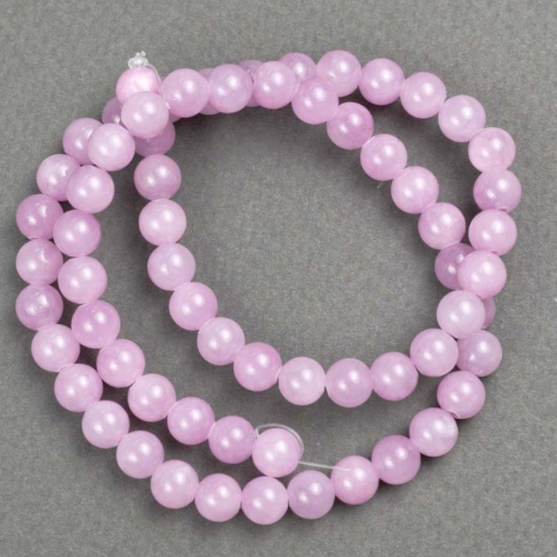 Kunztite Beads (imitation acrylic) on thread smooth sphere, diameter 6.5mm±, length 40cm ±