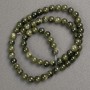 Beads on fishing line - Tinted Quartz (separate acrylic) dark green smooth bead, diameter 6.5mm ±, length 40cm ±