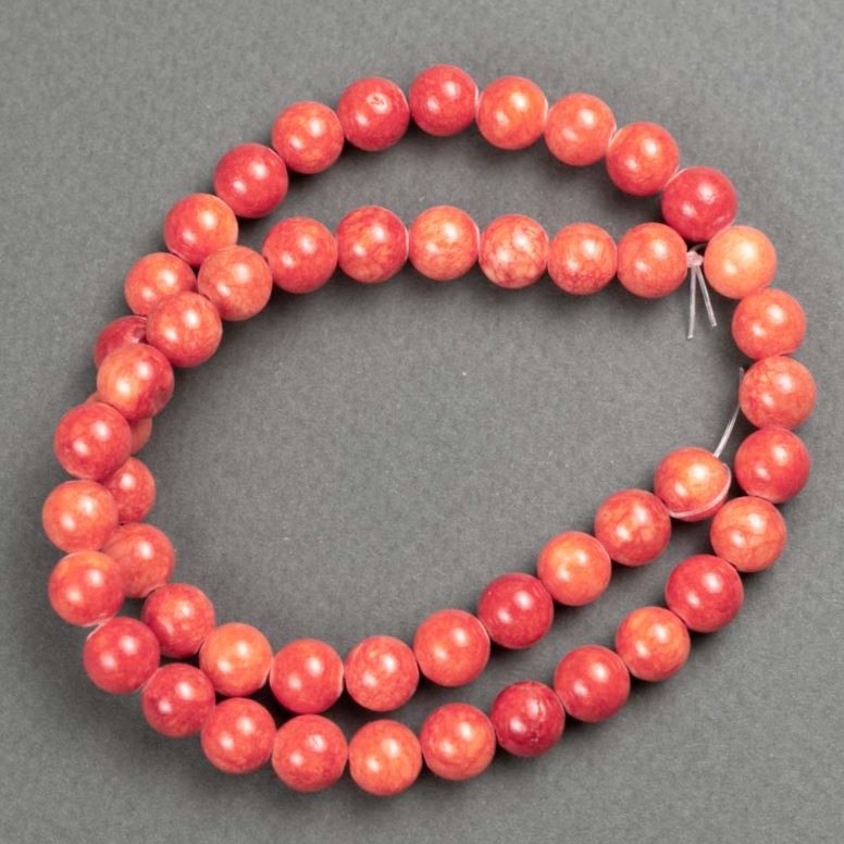Beads Coral (plastic acrylic) on thread smooth bead, diameter 8.5mm±, length 40cm ±