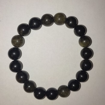 Bracelet Sunstone Obsidian Smooth Round Bead 10 mm on Elastic, 18 cm