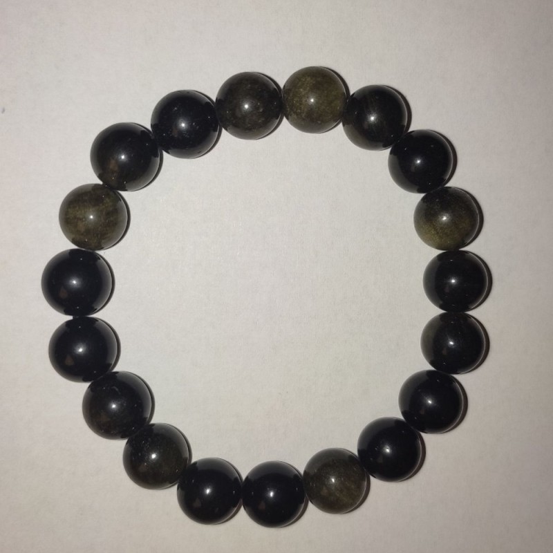 Bracelet Sunstone Obsidian Smooth Round Bead 10 mm on Elastic, 18 cm