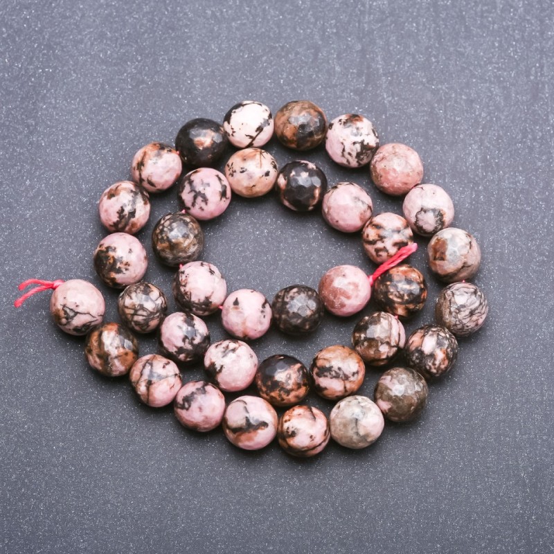 Rhodonite Beads, Faceted Round Beads, 10mm Diameter,Thread 37cm