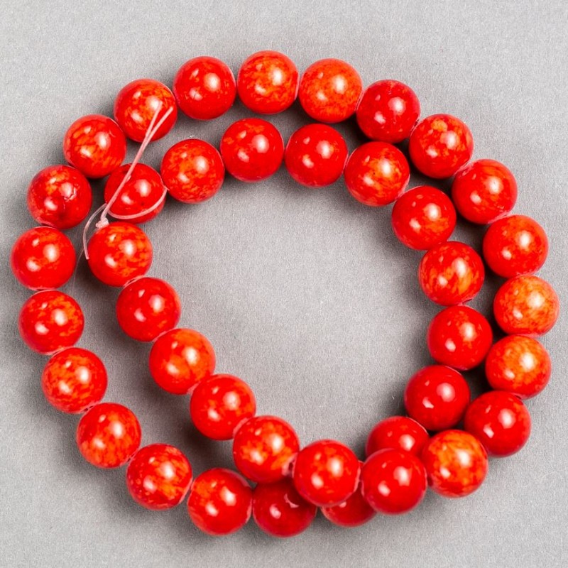 Coral Beads (plastic acrylic) on thread smooth ball, diameter 10.5mm±, length 40cm ±