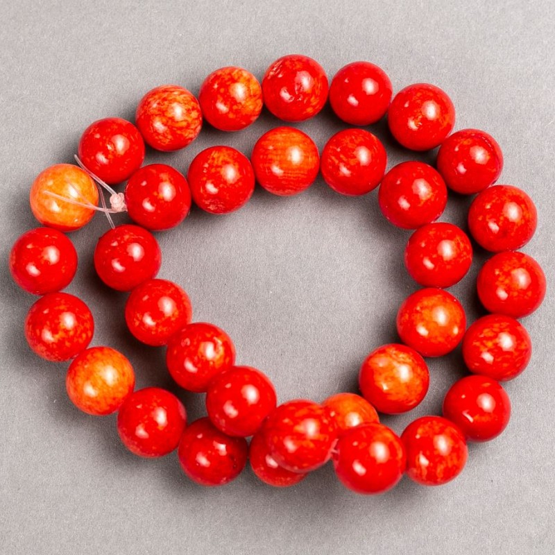 Coral Beads (plastic acrylic) on thread, smooth round bead, diameter 12.5mm±, length 40cm ±