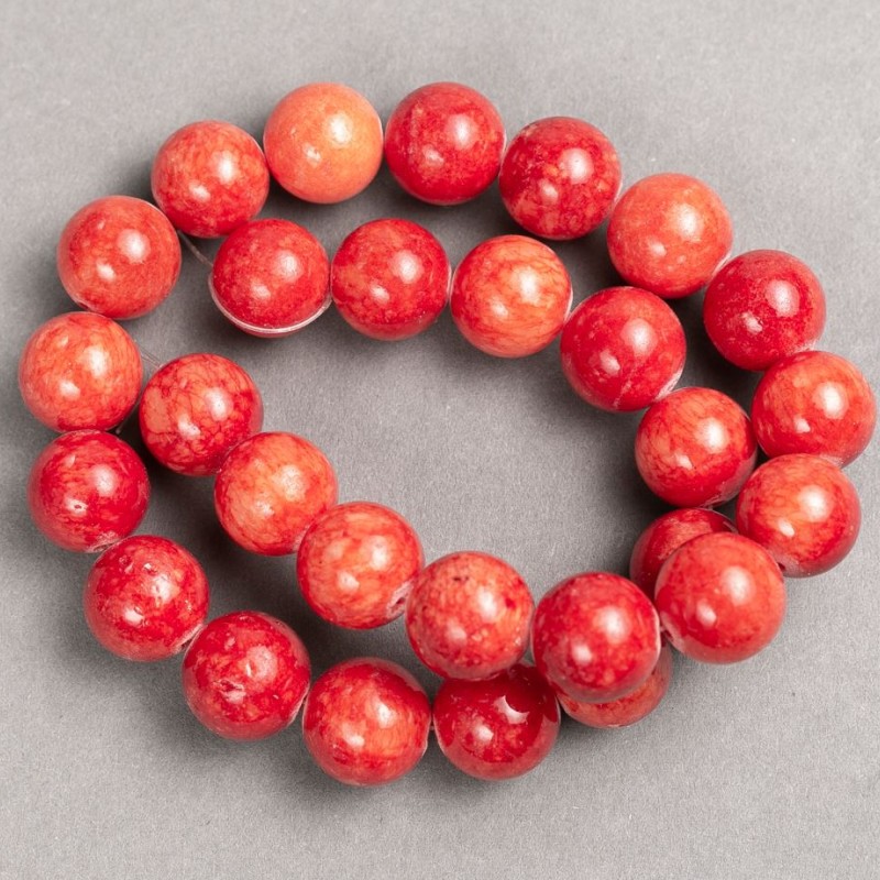 Coral Beads (plastic acrylic) on thread smooth round bead, diameter 14mm±, length 40cm ±