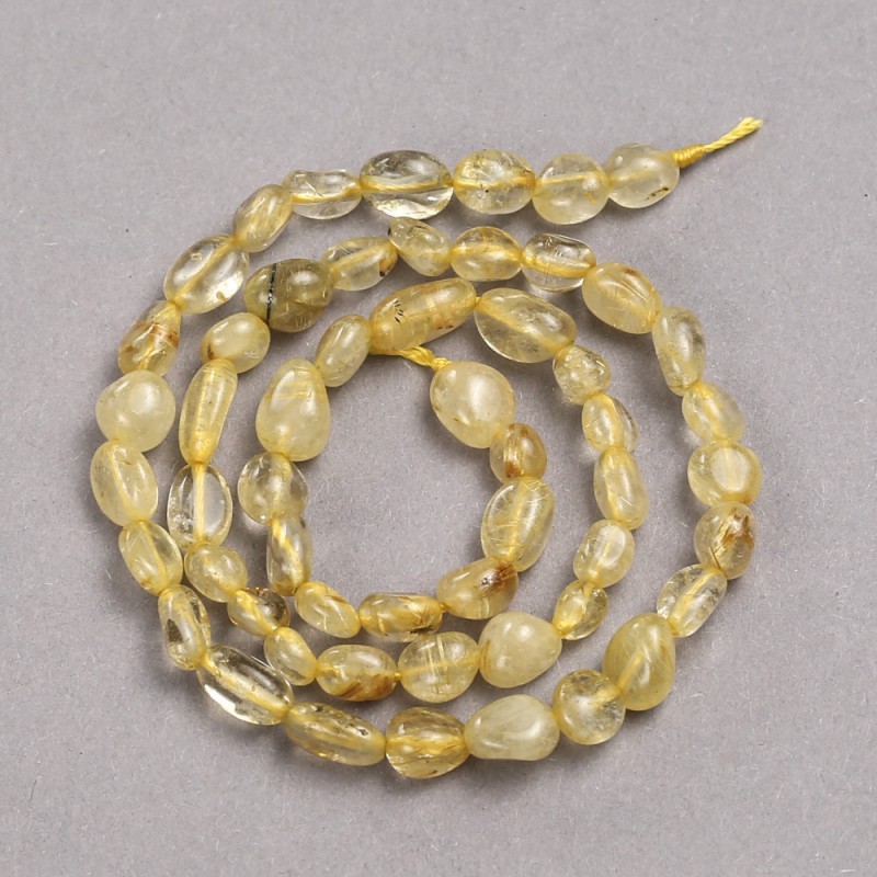 Natural Rutilated Quartz Tumbled Beads on Strand, Diameter 8x6mm +/-, Length 39cm +