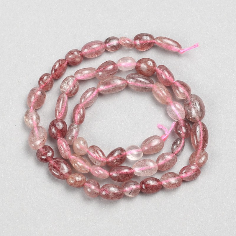 Natural Strawberry Quartz Tumbled Beads, Diameter 8x6mm +/-, Length 39cm +