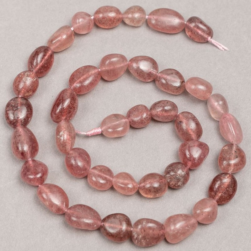 Natural Strawberry Quartz Beads, Tumbled Nuggets, Diameter 8x12 (+/-) mm, Length 38cm