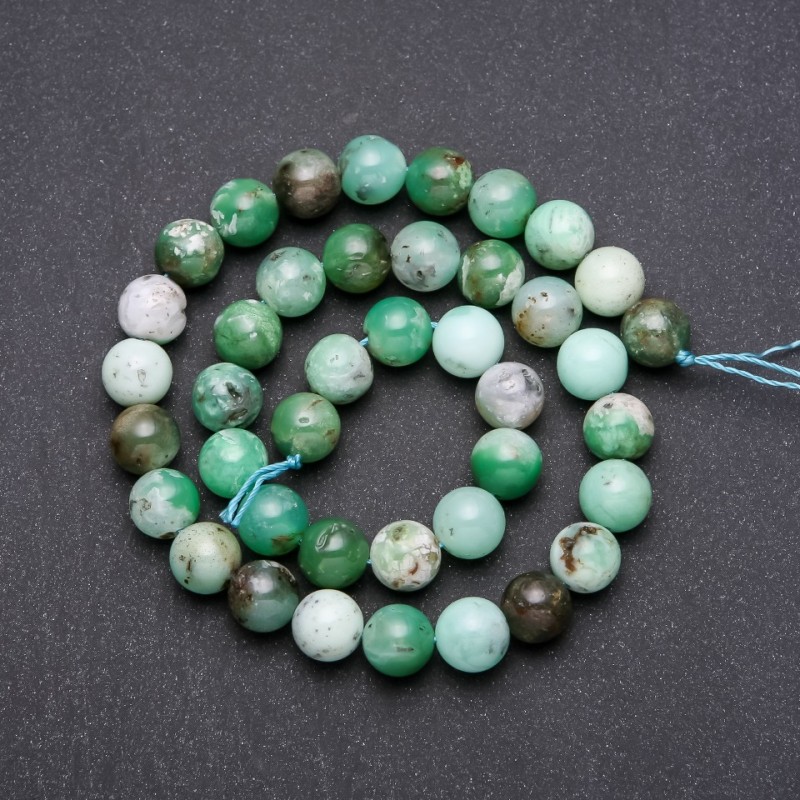Natural Chrysoprase Stone Beads on String, Smooth Round, Diameter 10 (+/-) mm, Length 38cm